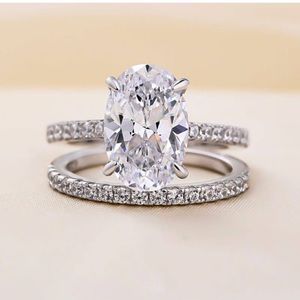 Classic 3.5 Carat Oval Cut Wedding Ring Set In Sterling Silver